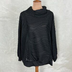 Moonlight Y & S Fashion Sheer Pleated Black Cowl Neck Long Sleeve Blouse M